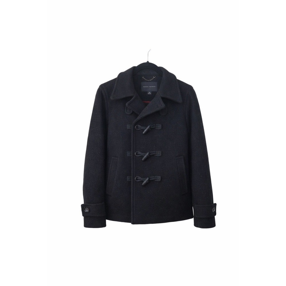Banana Republic Wool Toggle Duffle Coat Women Size M Black Peacoat Red Trim
